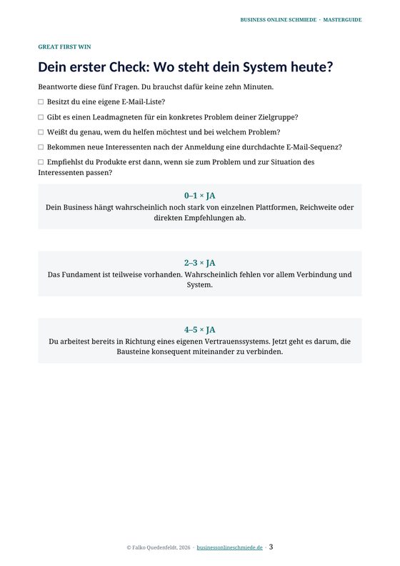 Seite aus dem Hauptguide mit dem Selbstcheck: Wo steht dein System heute?